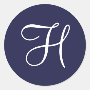 Monogram H, wit op marineblauw, Klassieke Ronde St Sticker