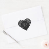 Monogram H Zilver en Zwart Damast Bruiloft Seal Hart Sticker (Envelop)