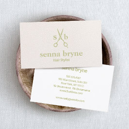Monogram Haar Stylist Schaar Blush Roze Leer Visitekaartje