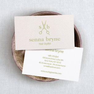 Monogram Haar Stylist Schaar Blush Roze Leer Visitekaartje
