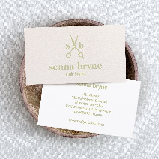 Monogram Haar Stylist Schaar Blush Roze Leer Visitekaartje