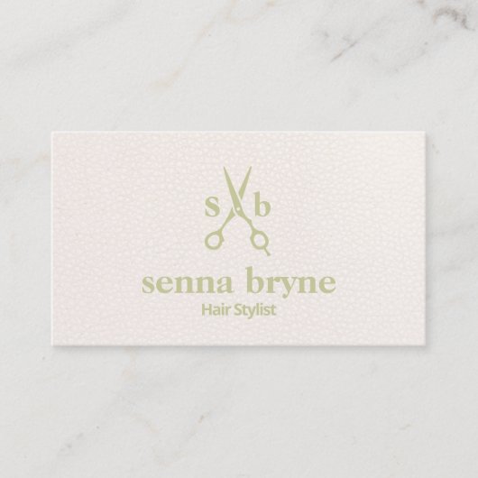 Monogram Haar Stylist Schaar Blush Roze Leer Visitekaartje (Voorkant)