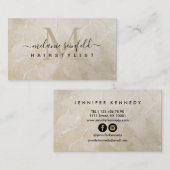 Monogram Haarstylist Beige Marble Beauty Salon Visitekaartje (Voorkant / Achterkant)