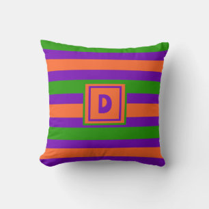 Monogram Halloween Paarse Sinaasappel & Groen Kussen