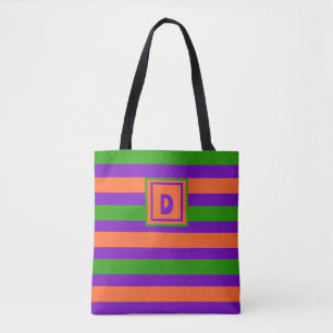 Monogram Halloween Paarse Sinaasappel & Groen Tote Bag