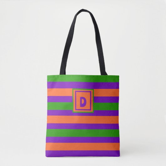Monogram Halloween Paarse Sinaasappel & Groen Tote Bag (Voorkant)
