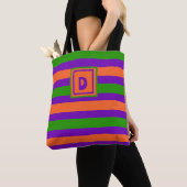 Monogram Halloween Paarse Sinaasappel & Groen Tote Bag (Dichtbij)