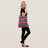 Monogram Halloween Paarse Sinaasappel & Groen Tote Bag (Op model)