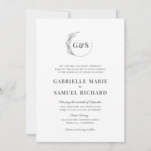 Monogram halve grote minimale bruiloft kaart (Voorkant)