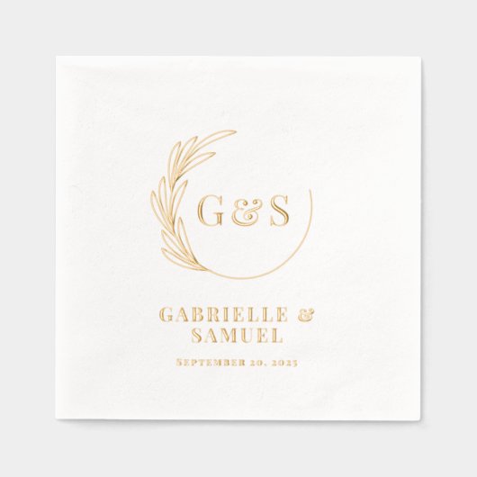 Monogram halve krans gebladerte goudfolie folie servetten (Voorkant)