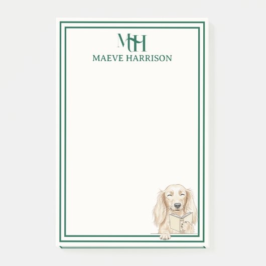 Monogram Hand Drawn Dachshund Reading Post-it® Notes (Voorkant)