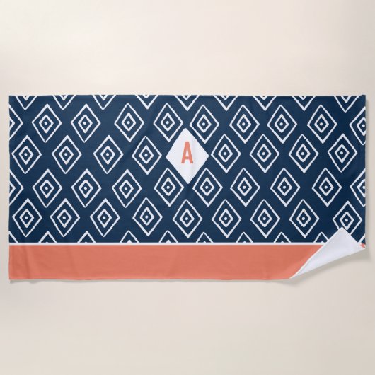 Monogram Hand Drawn Diamond Pattern Strandlaken (Voorkant)
