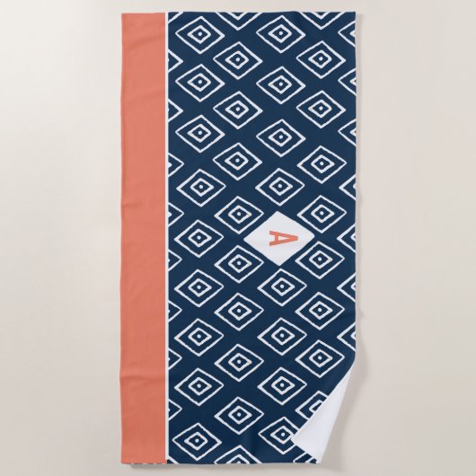 Monogram Hand Drawn Diamond Pattern Strandlaken (Voorkant)