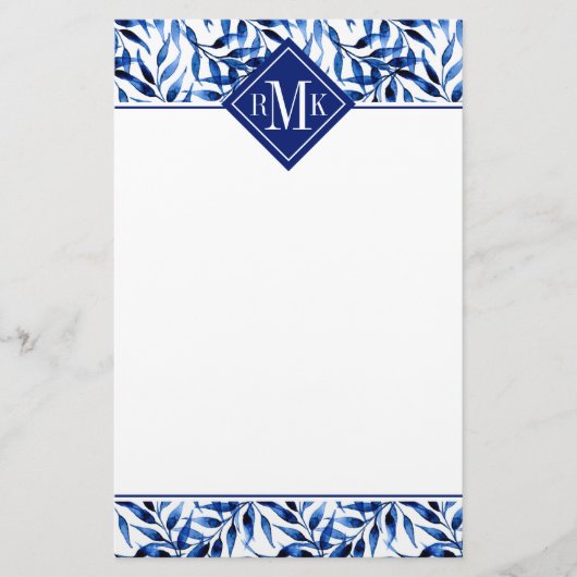 Monogram | Hand-gebilderd inktpatroon Waterverf Briefpapier (Voorkant)
