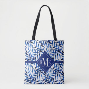 Monogram Hand-gebilderd inktpatroon Waterverf Tote Bag