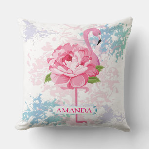 Monogram Hand geschilderde flamingo Kussen