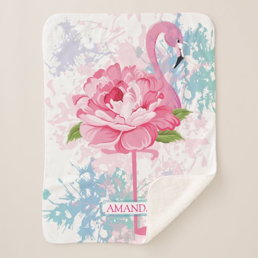 Monogram Hand geschilderde flamingo Sherpa Deken (Voorkant)