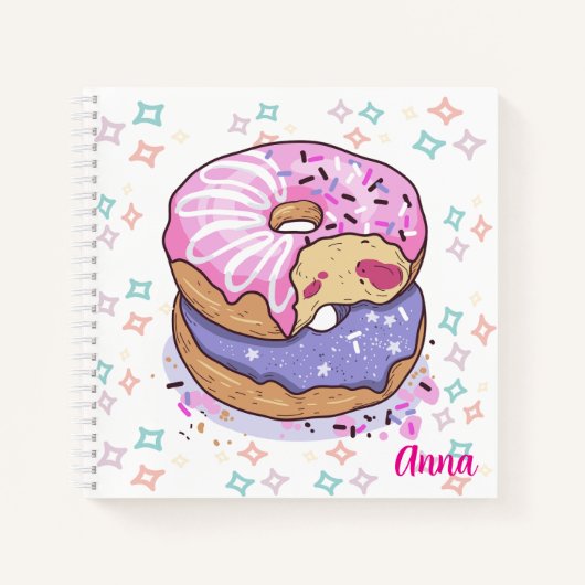 Monogram Hand painted donut Pink Purple Cute Notitieboek (Voorkant)