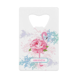Monogram Handbeschilderd flamingo ontwerp Creditkaart Flessenopener