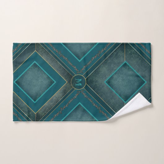 Monogram handdoeken, Blauwgroen en goud Bad Handdoek (Handdoek)