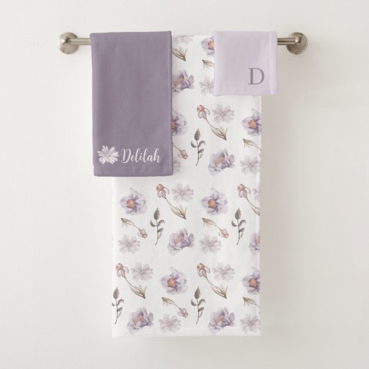 Monogram Handdoekenset met Watercolor Bloemen Bad Handdoek (Insitu)