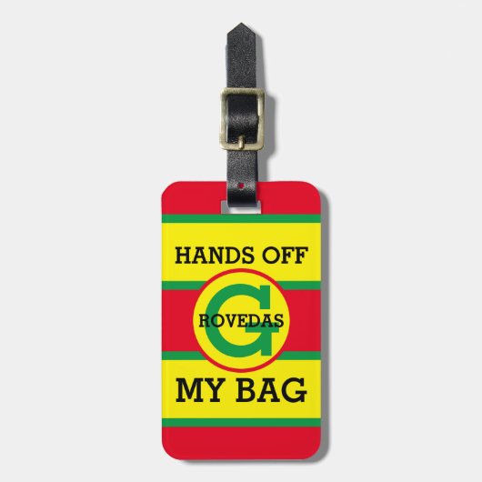 Monogram Handen Van Mijn Tas Tekst Op Rood Geel Gr Bagagelabel (Voorkant verticaal)