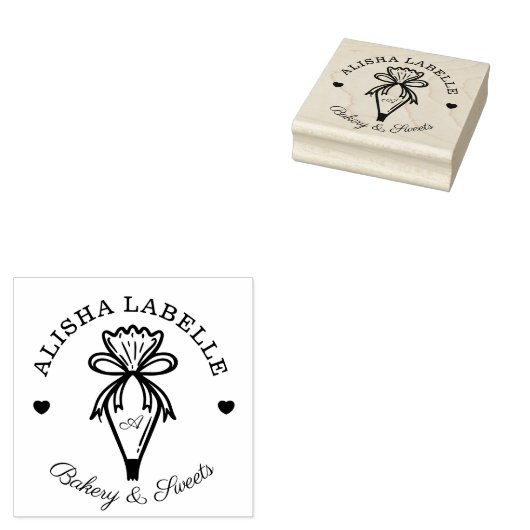 Monogram Handgemaakt Met Liefde Bakkerij Piping Ba Rubberstempel (Gestempeld)