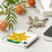 Monogram handgeschilderde gele zonnebloem sleutelhanger (Zijkant)