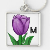 Monogram handgeschilderde paarse tulp sleutelhanger (Voorkant)