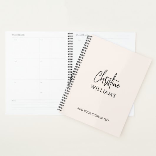 Monogram Handgeschreven Script Handtekening Blush Planner (Display)