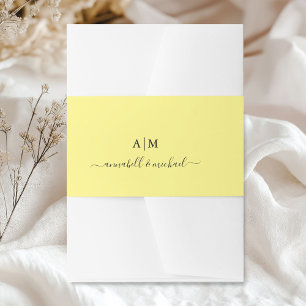 Monogram, Handgeschrift, Elegant Geel Uitnodigingen Wikkel