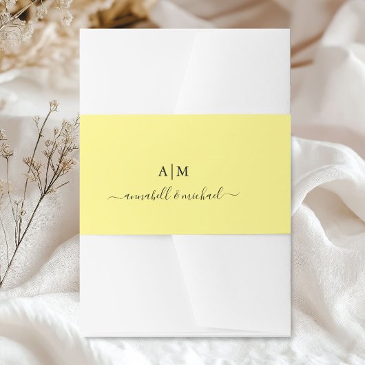 Monogram, Handgeschrift, Elegant Geel Uitnodigingen Wikkel