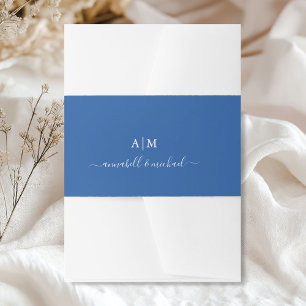 Monogram, Handgeschrift, Elegante jeans-blauw Uitnodigingen Wikkel