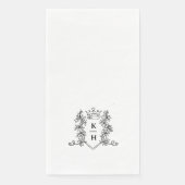 Monogram handgetekende kam zwart wit bruiloft servet (Voorkant)