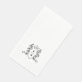 Monogram handgetekende kam zwart wit bruiloft servet (Hoek)