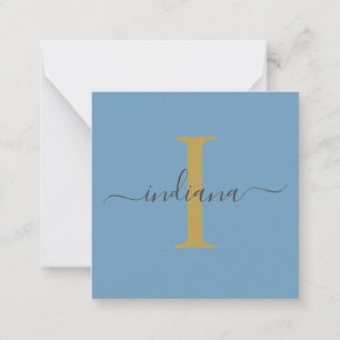 Monogram Handlettering Goud Grijs Blauw Notitiekaartje
