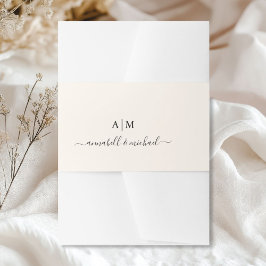 Monogram, handschrift, Elegant Beige Uitnodigingen Wikkel
