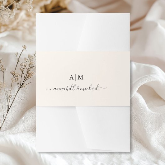 Monogram, handschrift, Elegant Beige Uitnodigingen Wikkel