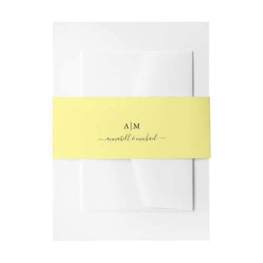 Monogram, Handschrift, Elegant geel Uitnodigingen Wikkel (Voorkant Voorbeeld)