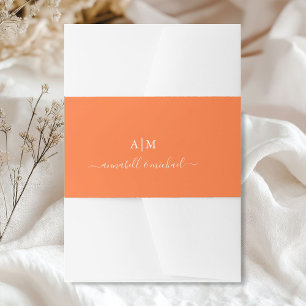 Monogram, handschrift, Elegant Oranje Uitnodigingen Wikkel