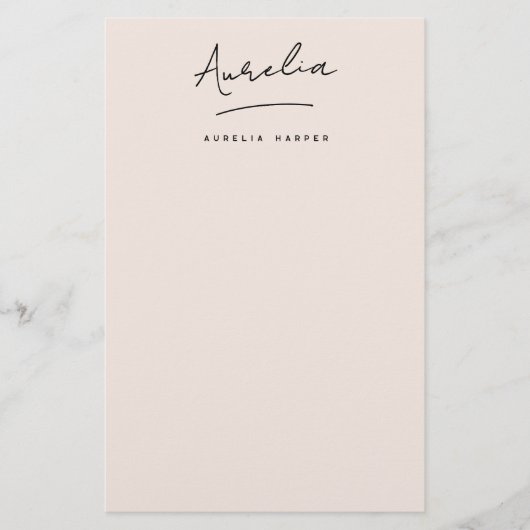 Monogram Handtekening Blush Roze Eenvoudig Geperso Briefpapier (Voorkant)