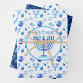 Monogram Hanukkah Festival Menorah Lights Inpakpapier Vel (In situ)