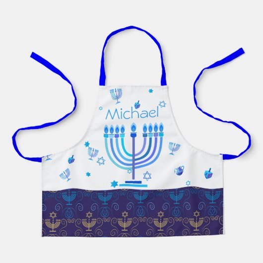Monogram Hanukkah Festival Menorah Lights Schort (Voorkant)