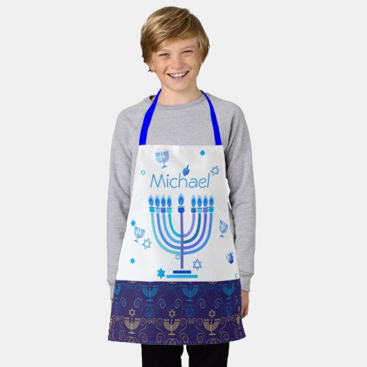 Monogram Hanukkah Festival Menorah Lights Schort (Gedragen)