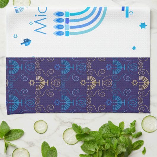 Monogram Hanukkah Festival Menorah Lights Theedoek (Gevouwen)