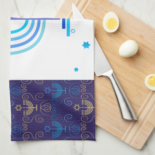 Monogram Hanukkah Festival Menorah Lights Theedoek (Quarter Fold)