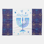 Monogram Hanukkah Festival Menorah Lights Theedoek (Horizontaal)