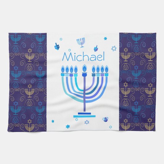 Monogram Hanukkah Festival Menorah Lights Theedoek (Horizontaal)