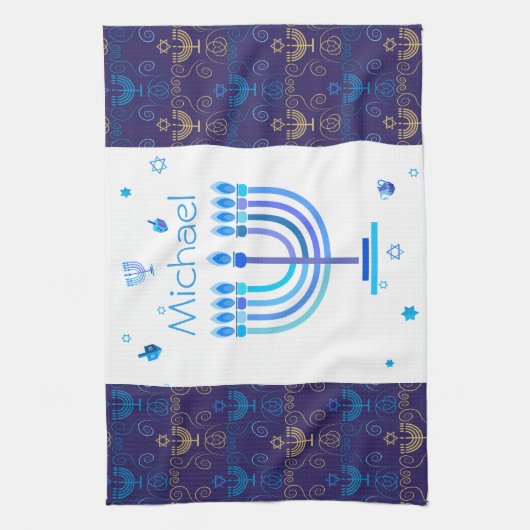 Monogram Hanukkah Festival Menorah Lights Theedoek (Verticaal)