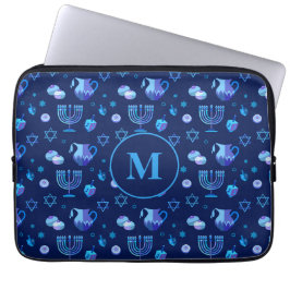Monogram, Hanukkah Jewish Holiday  Pattern Laptop Sleeve